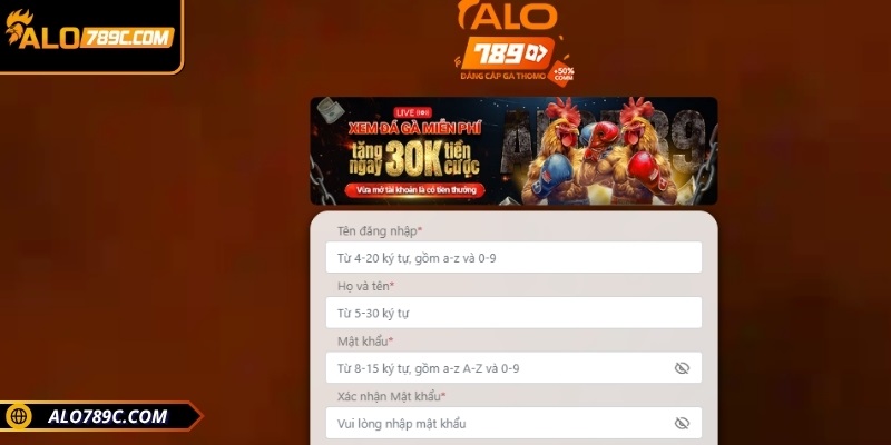 Người chơi cần điền thông tin theo chính sách bảo mật ALO789