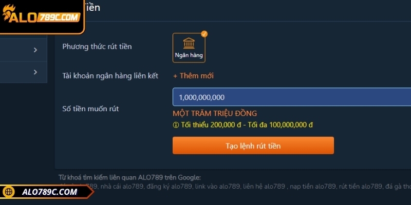 Rút tiền ALO789 cực nhanh chóng, dễ dàng chỉ trong vài bước